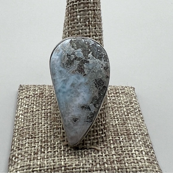 New Blue Larimar Stone Silver Overlay Ring Size 10 - Picture 9 of 9